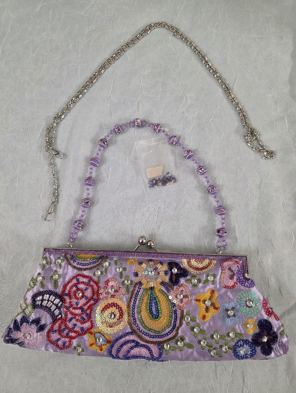 Max Mayer handbag Embroidered Lavender Beaded Evening Clutch